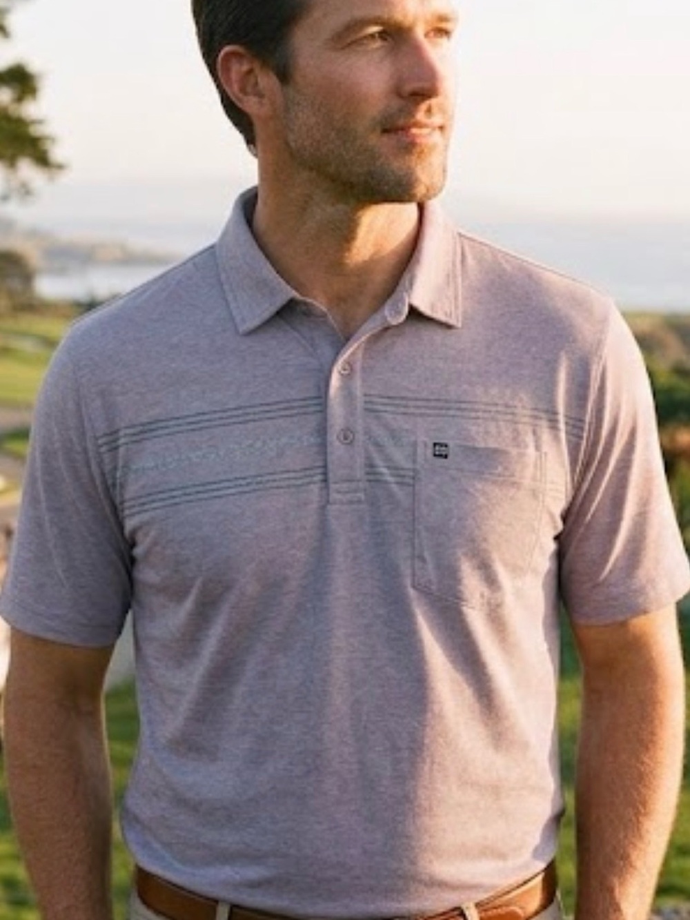 Travis Mathew Heathered Lavender Short-Sleeve Polo
